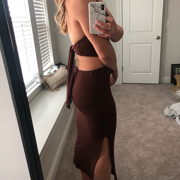 Mocha rubbed halter cutout dress - Picture 3 of 9